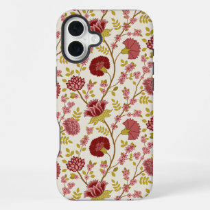 ジャコビーンフローラルパターンレッズピンクス金ゴールド iPhone 16 PLUSケース