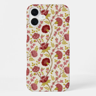 ジャコビーンフローラルパターンレッズピンクス金ゴールド iPhone 16 PLUSケース