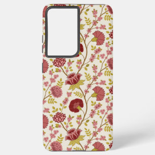 ジャコビーンフローラルパターンレッズピンクス金ゴールド SAMSUNG GALAXY S21+ケース