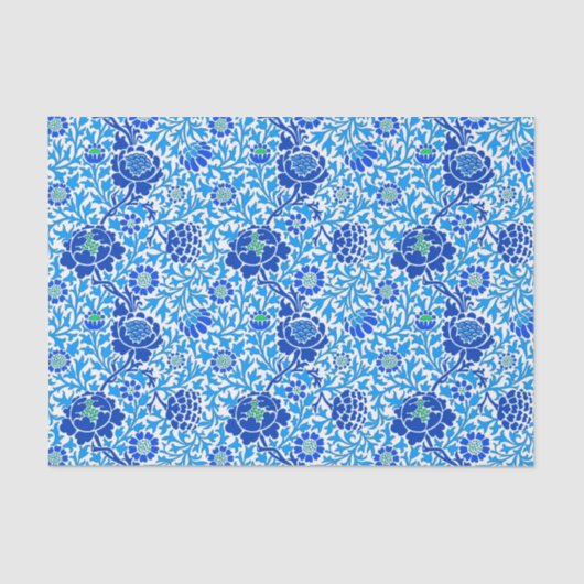 ジャコビーンフローラ壁紙、ネイビーとセルーリアンブルー 薄葉紙 (正面)