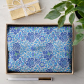 ジャコビーンフローラ壁紙、ネイビーとセルーリアンブルー 薄葉紙 (ギフト)