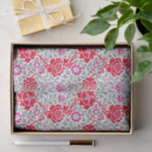 ジャコビーンフローラ壁紙、深いレッド、ピンク&グレー 薄葉紙 (ギフト)