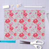 ジャコビーンフローラ壁紙、深いレッド、ピンク&グレー 薄葉紙 (クラフト)