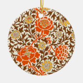 ジャコビーンフローラ、オレンジ、ブラウン、マスタード金ゴールド セラミックオーナメント (正面)