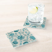 ジャコビーンフローラLgパターンティール(緑がかった色)オンクリーム ガラスコースター (アングル)