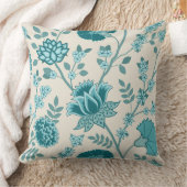 ジャコビーンフローラLgパターンティール（緑がかった色）オンクリーム クッション (ブランケット)