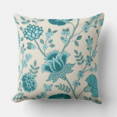 ジャコビーンフローラLgパターンティール（緑がかった色）オンクリーム クッション (正面)
