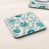 ジャコビーンフローラLgパターンティール(緑がかった色)オンクリーム コースター (左側)