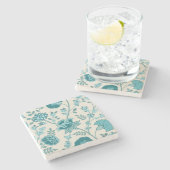ジャコビーンフローラLgパターンティール(緑がかった色)オンクリーム ストーンコースター (横)
