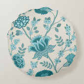 ジャコビーンフローラLgパターンティール（緑がかった色）オンクリーム ラウンドクッション (裏面)