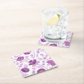 ジャコビーンフローラLgパターンピンクオンホワイト スクエアペーパーコースター (インサイチュ)