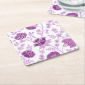 ジャコビーンフローラLgパターンピンクオンホワイト スクエアペーパーコースター (アングル)