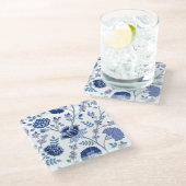 ジャコビーンフローラLgパターンブルーの上に白 ガラスコースター (アングル)