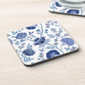 ジャコビーンフローラLgパターンブルーの上に白 コースター (左側)