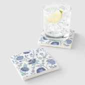 ジャコビーンフローラLgパターンブルーの上に白 ストーンコースター (横)