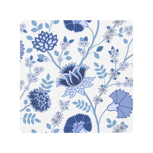 ジャコビーンフローラLgパターンブルーの上に白 メタルプリント (正面)