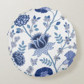 ジャコビーンフローラLgパターンブルーの上に白 ラウンドクッション (裏面)