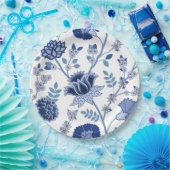 ジャコビーンフローラLgパターンブルースオンホワイト ペーパープレート (パーティー)