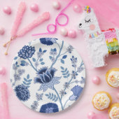 ジャコビーンフローラLgパターンブルースオンホワイト ペーパープレート (パーティー)