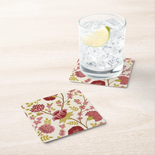 ジャコビーンフローラLgパターンレッズピンクス金ゴールドクリーム スクエアペーパーコースター (インサイチュ)
