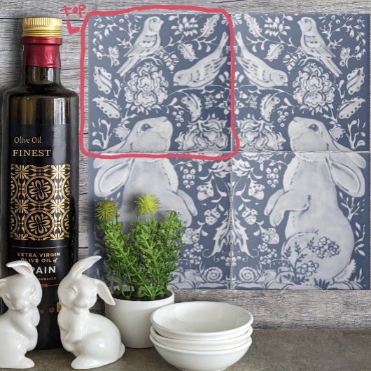 ジャコビーンラビットバーズデニムブルーホワイトトップL タイル