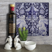 ジャコビーンラビットバーズフラワーブルーホワイトトップR タイル