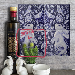 ジャコビーンラビットバーズフラワーブルーホワイトボトムL タイル