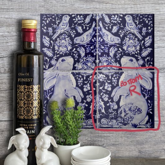 ジャコビーンラビットバーズフラワーブルーホワイトボトムR タイル