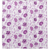 ジャコビーン花柄ピンクオンホワイト シャワーカーテン (正面)