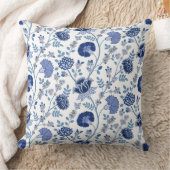 ジャコビーン花柄ブルースオンホワイト クッション (ブランケット)