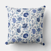 ジャコビーン花柄ブルースオンホワイト クッション (正面)