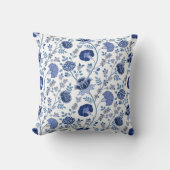 ジャコビーン花柄ブルースオンホワイト クッション (正面)