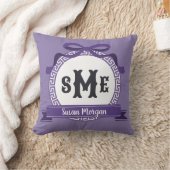 ジャシント パープル リバース ギリシャ キー ボウ モノグラム クッション (ブランケット)