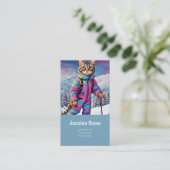 ジャジーな冬の猫 - スキー事業カード 名刺 (スタンド正面)