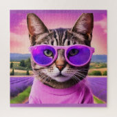 ジャジーな猫 - ラベンダー畑 ジグソーパズル (縦)