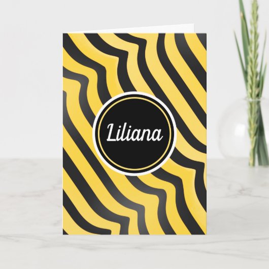 ジャジーキュートブラックアンドイエローストライプの（昆虫）マルハナバチ カード (正面)