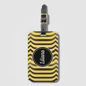 ジャジーキュートブラックアンドイエローストライプの（昆虫）マルハナバチ ラゲッジタグ (正面縦)