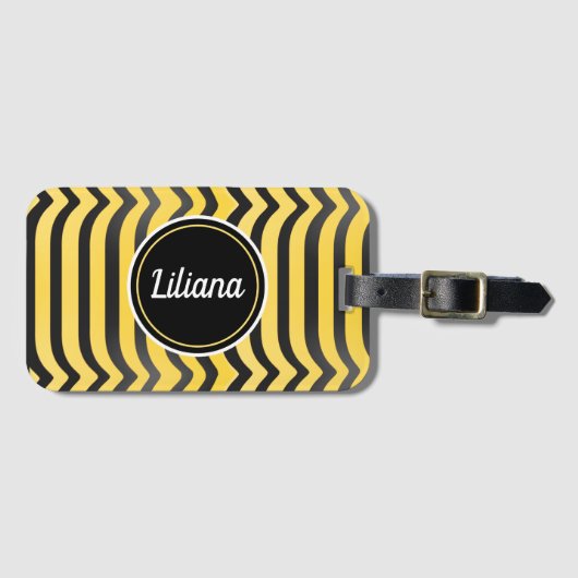 ジャジーキュートブラックアンドイエローストライプの（昆虫）マルハナバチ ラゲッジタグ (正面横)