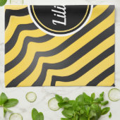 ジャジーキュートブラック&イエローストライプの（昆虫）マルハナバチ キッチンタオル (折り畳み)