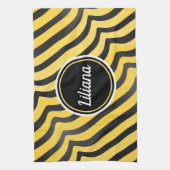 ジャジーキュートブラック&イエローストライプの（昆虫）マルハナバチ キッチンタオル (縦)