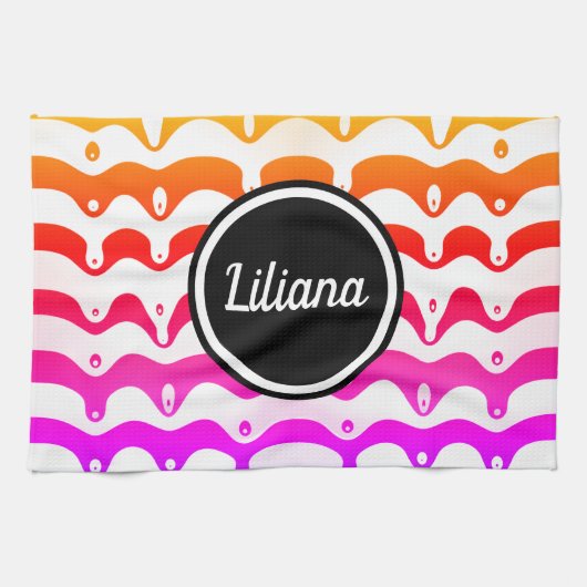 ジャジートロピカルドリッサイケデリックティングストライプ キッチンタオル (横)