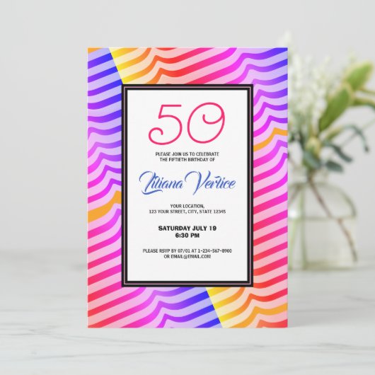 ジャジートロピットリップ(幻覚体験)のようなクサイケデリックストリペイ模様 招待状 (スタンド正面)