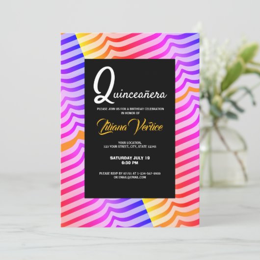 ジャジートロピットリップ(幻覚体験)のようなクサイケデリックストリペイ模様 招待状 (スタンド正面)