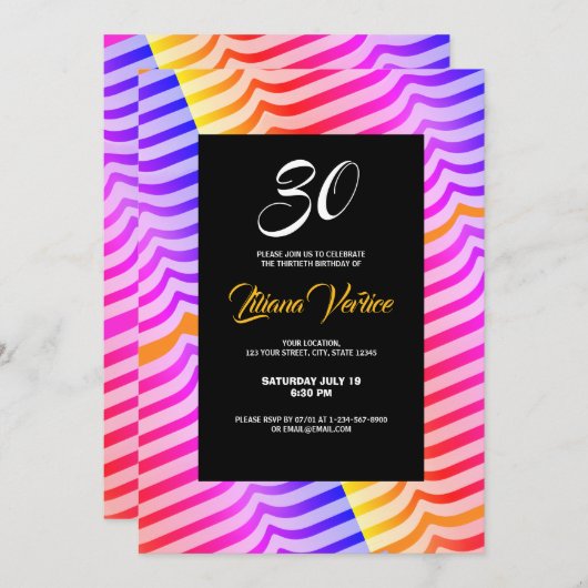 ジャジートロピットリップ(幻覚体験)のようなクサイケデリックストリペイ模様 招待状 (正面/裏面)