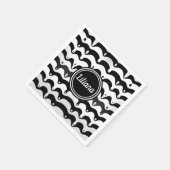 ジャジーブラックとホワイトの溶融ゼブラストライプ スタンダードカクテルナプキン (角)