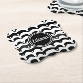 ジャジーブラックとホワイトの溶融ゼブラストライプ ペーパーコースター (アングル)