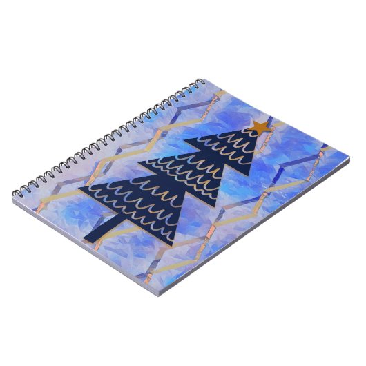 ジャジーブルーと金ゴールドクリスマスツリーヴィンテージスタイル ノートブック (左側)