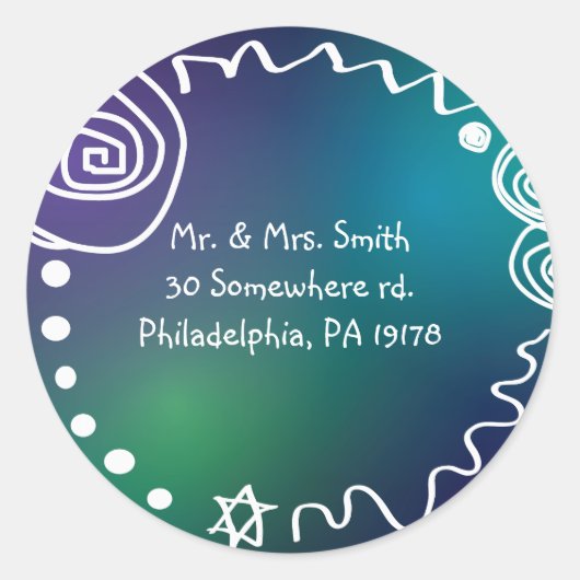 ジャジーミュージカルバーバルミツワー招待状リプライステッカー ラウンドシール (正面)