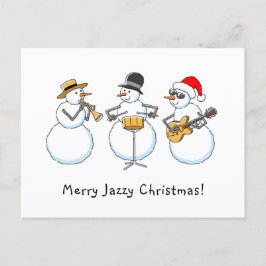 ジャジーメリークリスマスおもしろい雪だるまジャズバンド ポストカード
