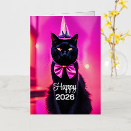 ジャジー子猫 – ハッピー2025 箔グリーティングカード